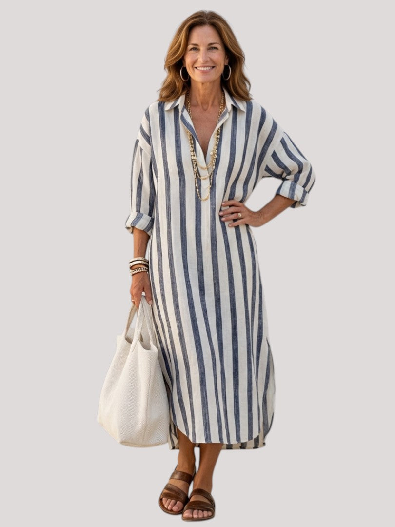 Naomi | Long Sleeve Striped Midi Shirt Dress